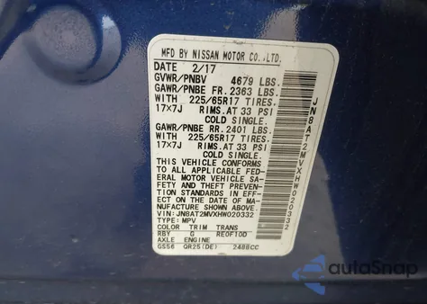 2017 Nissan Rogue Sv из США, поврежденный, VIN JN8AT2MVXHW020332